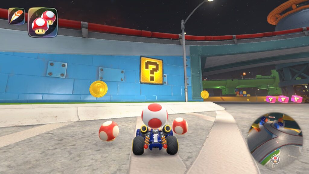 Mario Kart World -  Encontrar blocos "?" é um dos desafios do modo de mundo aberto.