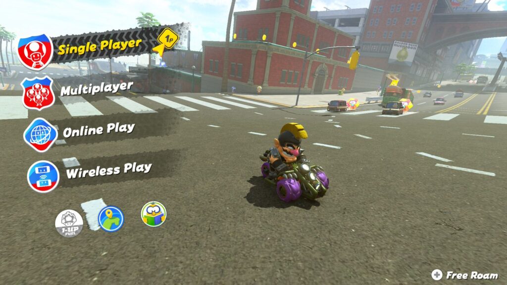 Mario Kart World -  Sendo o foco do jogo, é estranho a falta de destaque do modo Free Roam no menu principal.