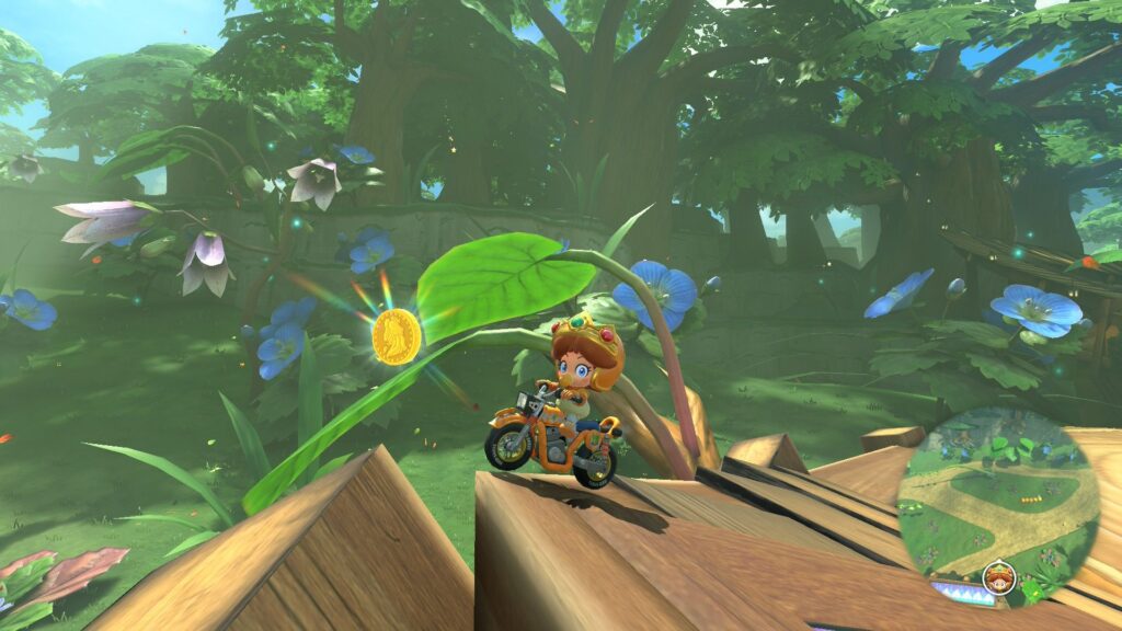 Mario Kart World -  Alguns desafios, principalmente para obter as moedas Peach, exigem habilidade nas novas mecânicas, como os saltos.